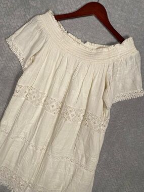 American Eagle White Lace Off Shoulder Boho Shift Dress  Size Large
